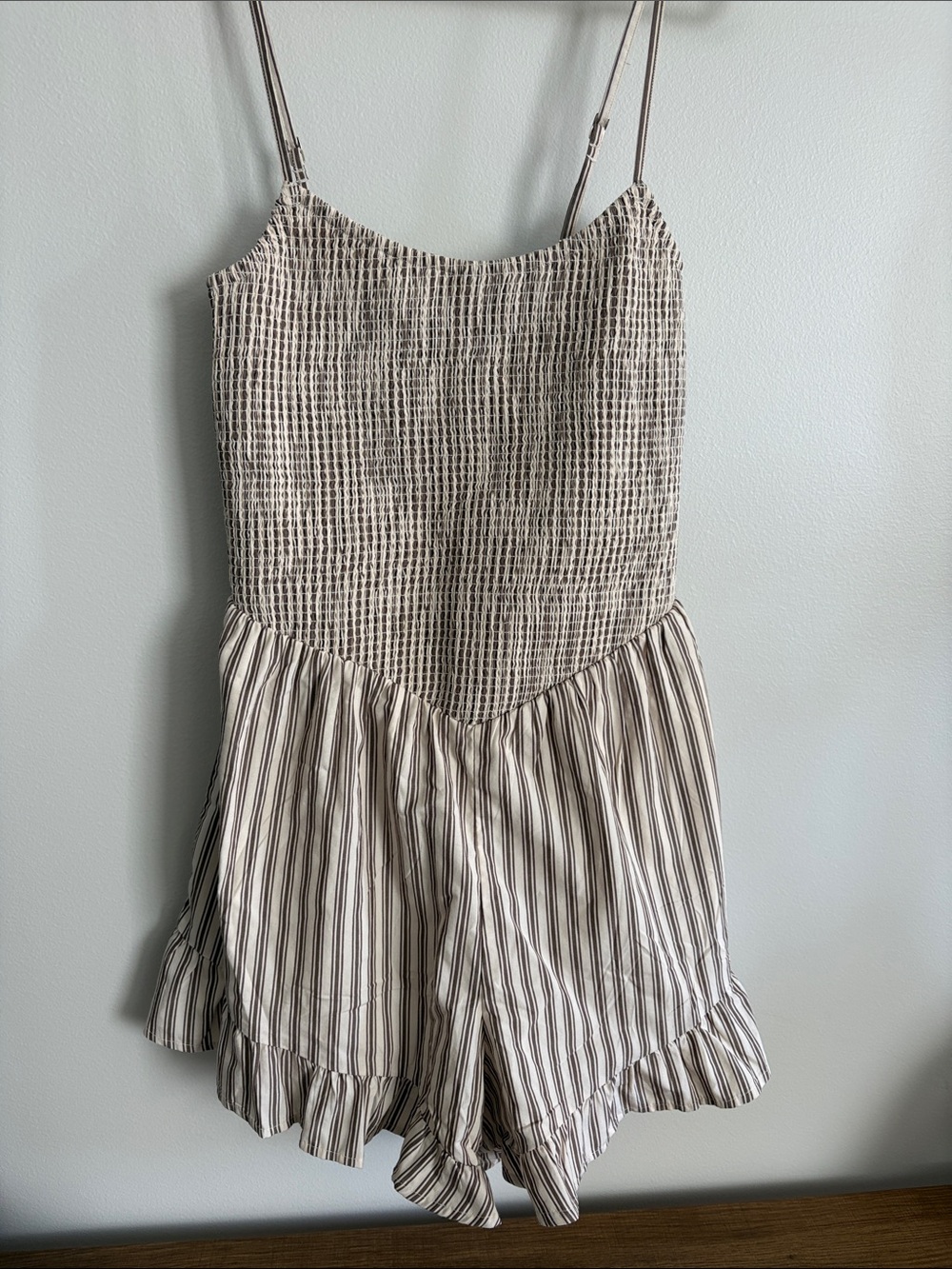Women’s Striped Cream and Brown One-Piece Romper